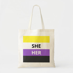 She/Her Pronouns Non-Binary Flag Budget Tote Bag