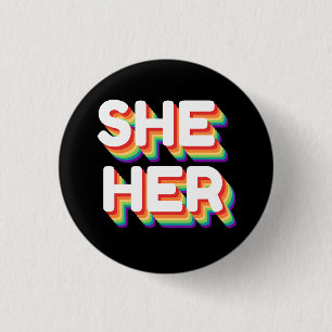 She/Her Pronouns Rainbow 3D Retro 3 Cm Round Badge