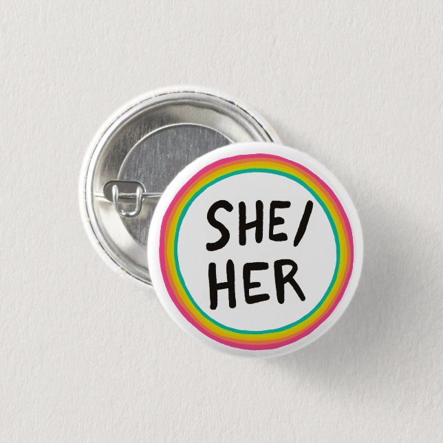 SHE/HER Pronouns Rainbow Bright Circle  3 Cm Round Badge (Front & Back)