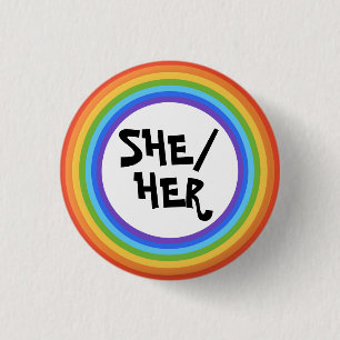 SHE/HER Pronouns Rainbow Circle 3 Cm Round Badge