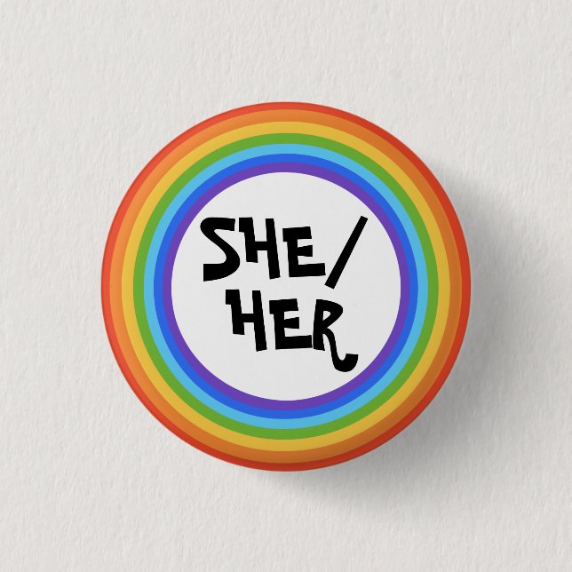 SHE/HER Pronouns Rainbow Circle 3 Cm Round Badge (Front)