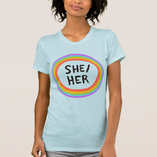 SHE/HER Pronouns Rainbow Circle Colourful  T-Shirt