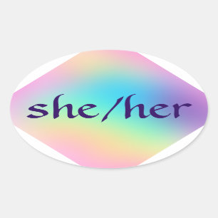 "She/Her" Pronouns Rainbow Gradient Oval Sticker