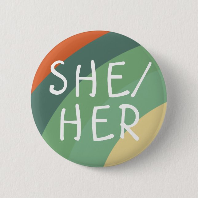SHE/HER Pronouns Rainbow Stripes Retro  6 Cm Round Badge (Front)