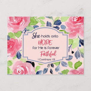 She Holds onto Hope 1 Corinthians 1:9 Bible Verse Postcard