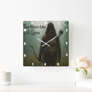 She Hunts Like A Queen Square Wall Clock