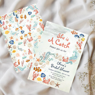 She is a Catch Coastal Lobester Bridal Shower Invitation