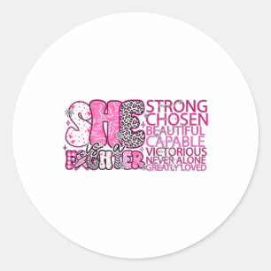 She Is A Fighter Christian Breast Cancer Warrior W Classic Round Sticker