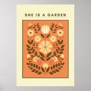 She Is a Garden – Botanical Wall Art (Terracotta)