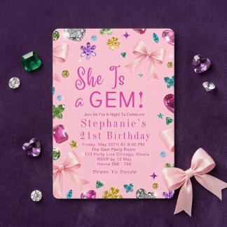 She Is A Gem 21st Birthday Party Modern Gemstone  Invitation