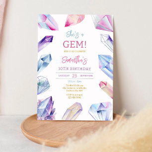She Is A Gem Stone Crystal Birthday Invitation