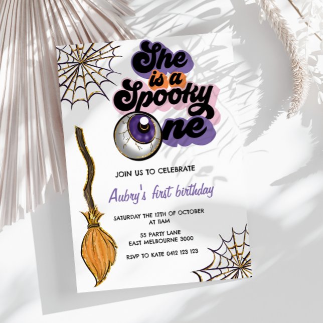 She Is A Spooky One First Birthday Halloween  Invitation (Creator Uploaded)