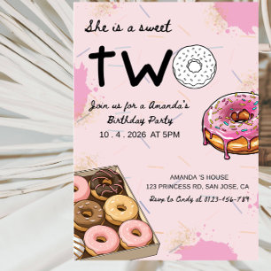 She Is a Sweet Two Doughnut 2nd Birthday Party Invitation