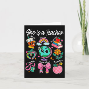 She Is A Teacher Coquette Bow Happy First Day Back Card