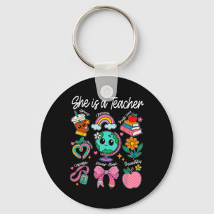 She Is A Teacher Coquette Bow Happy First Day Back Key Ring