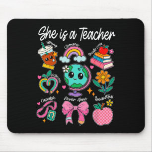 She Is A Teacher Coquette Bow Happy First Day Back Mouse Pad