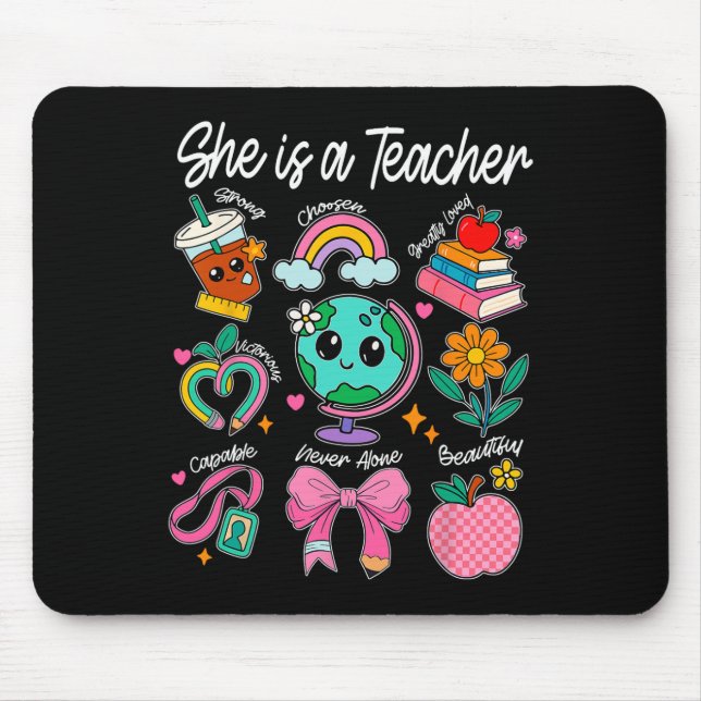 She Is A Teacher Coquette Bow Happy First Day Back Mouse Pad (Front)
