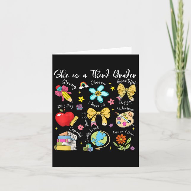 She Is A Third Grader Bible Verses Back To School  Card (Front)