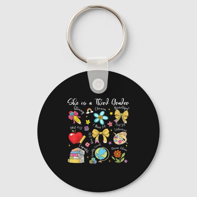 She Is A Third Grader Bible Verses Back To School  Key Ring (Front)