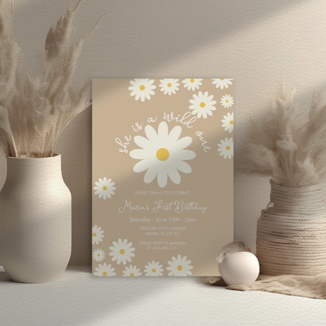 She is a Wild ONE White Daisy Birthday  Invitation (Creator Uploaded)
