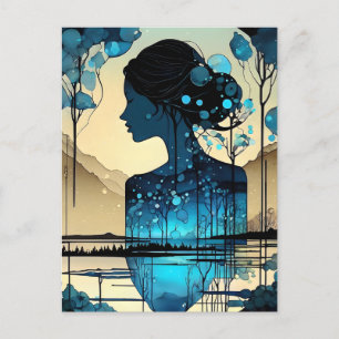 She is an abstract woman, made of forest. She is s Postcard