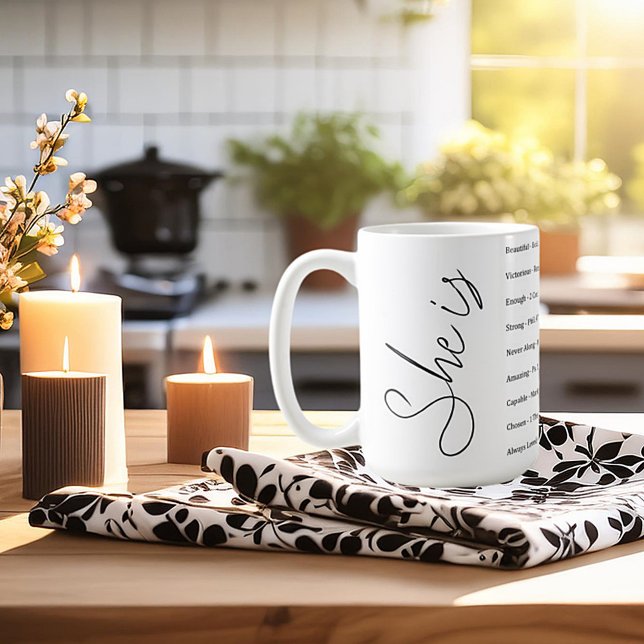 She is beautiful - scripture personalised floral coffee mug (Creator Uploaded)