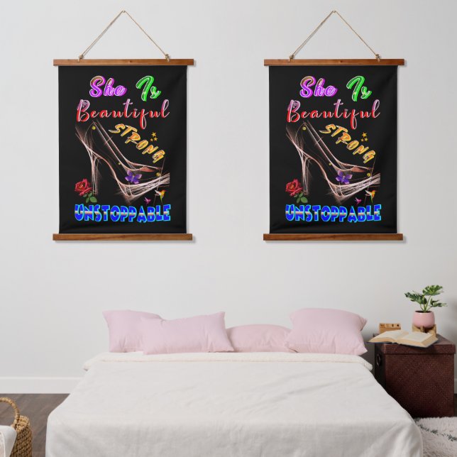 She Is Beautiful Strong Unstoppable Hanging Tapestry (Bedroom)