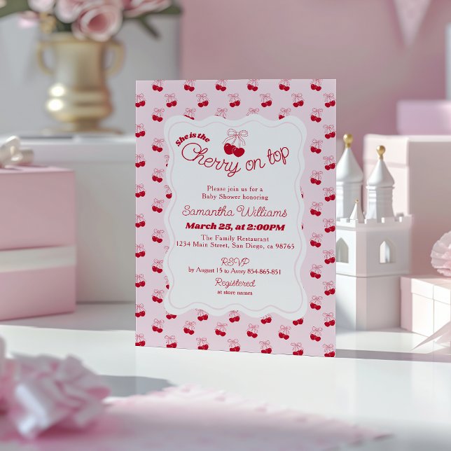 She is Cherry on Top Baby Girl Shower Invitation (Creator Uploaded)