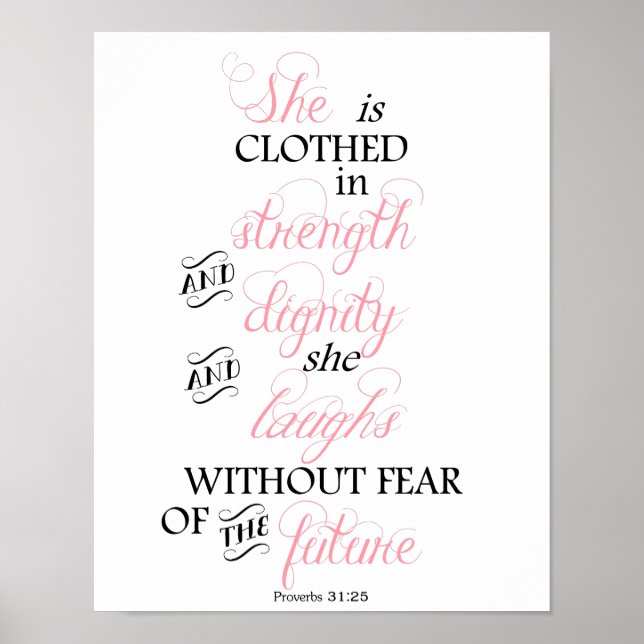 She is Clothed in Strength Breast Cancer Poster (Front)