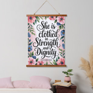 She Is Clothed in Strength Christian Women Wall Hanging Tapestry