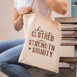 She Is Clothed In Strength & Dignity Christian Tote Bag