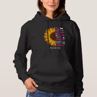 She is clothed in Strength strong Women Sunflower  Hoodie
