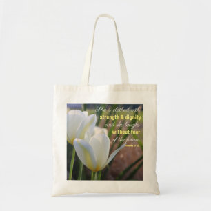She is clothed - Proverbs 31:25 floral Tote Bag