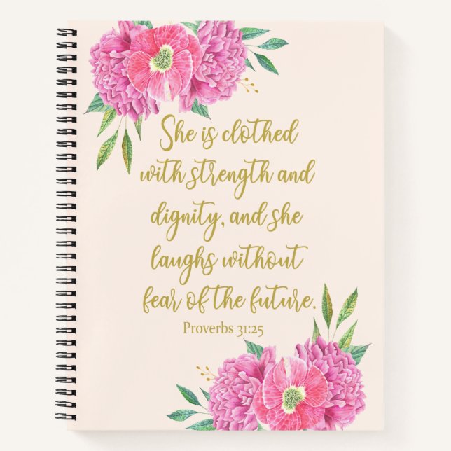 She is clothed with strength bible verse notebook (Front)