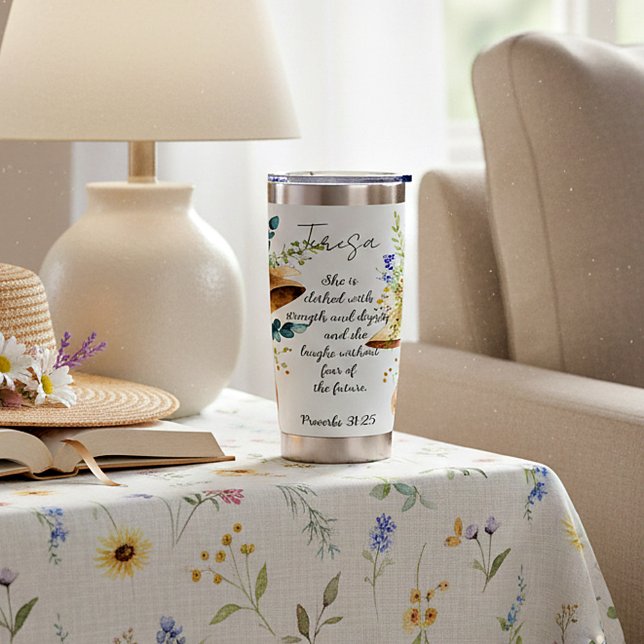 She is clothed with strength personalised insulated tumbler (Creator Uploaded)