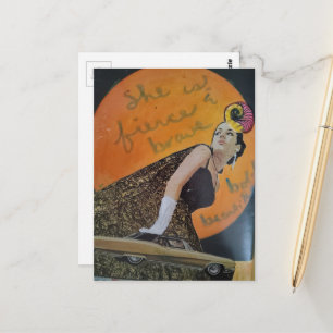 She is fierce and brave bold collage postcard