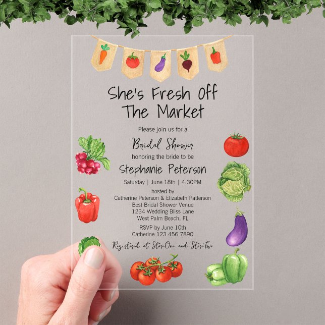 She is Fresh Off the Market Veggies Bridal Shower Acrylic Invitations (Creator Uploaded)