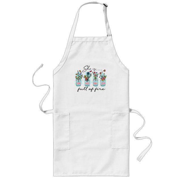 She Is Full of Fire – Vibrant Floral Empowerment Long Apron (Front)