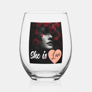 She is Love Stemless Wine Glass