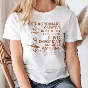 "She is Me" Mocha Mousse Affirmation Typography T-Shirt