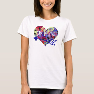 She is Mine Neon Butterfly Abstract Heart Shape T-Shirt