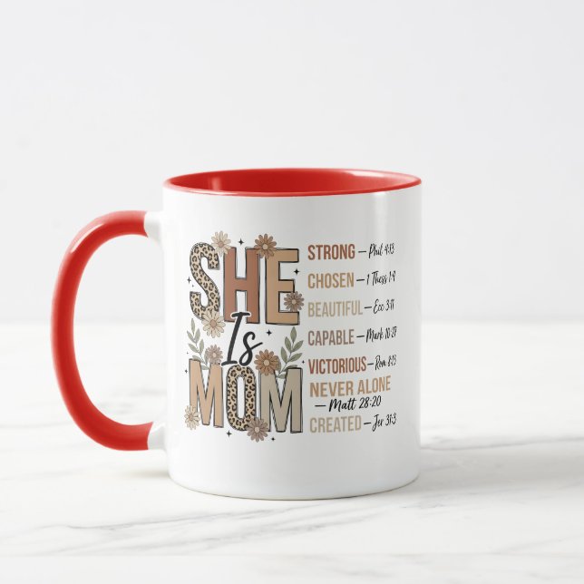 She Is Mom Mug | Floral Leopard Print Mom Gift (Left)