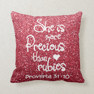 She Is More Precious Than Rubies Proverbs Glitter Cushion