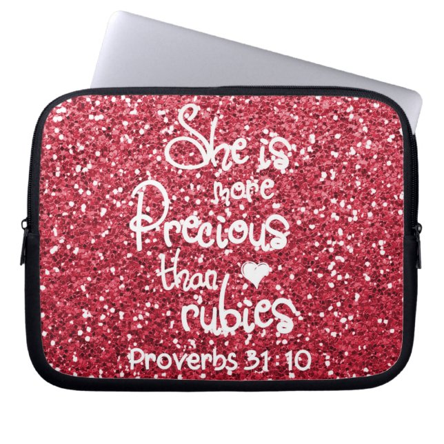 She Is More Precious Than Rubies Proverbs Glitter Laptop Sleeve (Front)