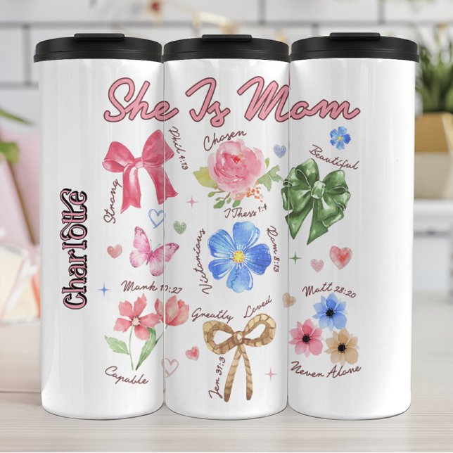 She Is Mum Christian Floral Design Thermal Tumbler (Creator Uploaded)