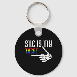 She Is My Treat Skeleton Matching Couple Halloween Key Ring