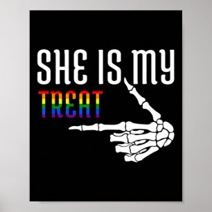 She Is My Treat Skeleton Matching Couple Halloween Poster