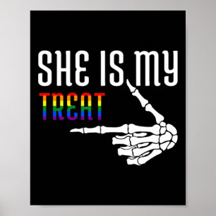 She Is My Treat Skeleton Matching Couple Halloween Poster