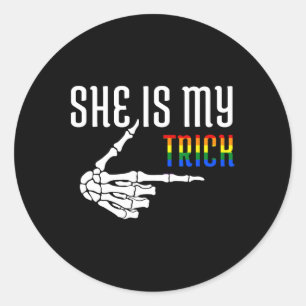 She Is My Trick Skeleton Matching Couple Halloween Classic Round Sticker