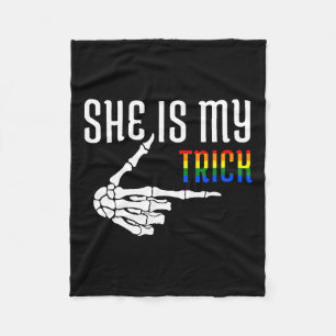 She Is My Trick Skeleton Matching Couple Halloween Fleece Blanket